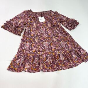 Grace + Karma Dress Womens Large Pink Paisley Off-The-Shoulder Ruffle Sleeve NWT